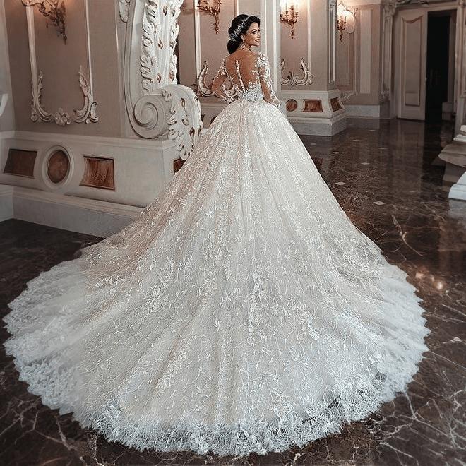 Long Sleeves Wedding Dress Ball Gown Bridal Gown with Lace Appliques