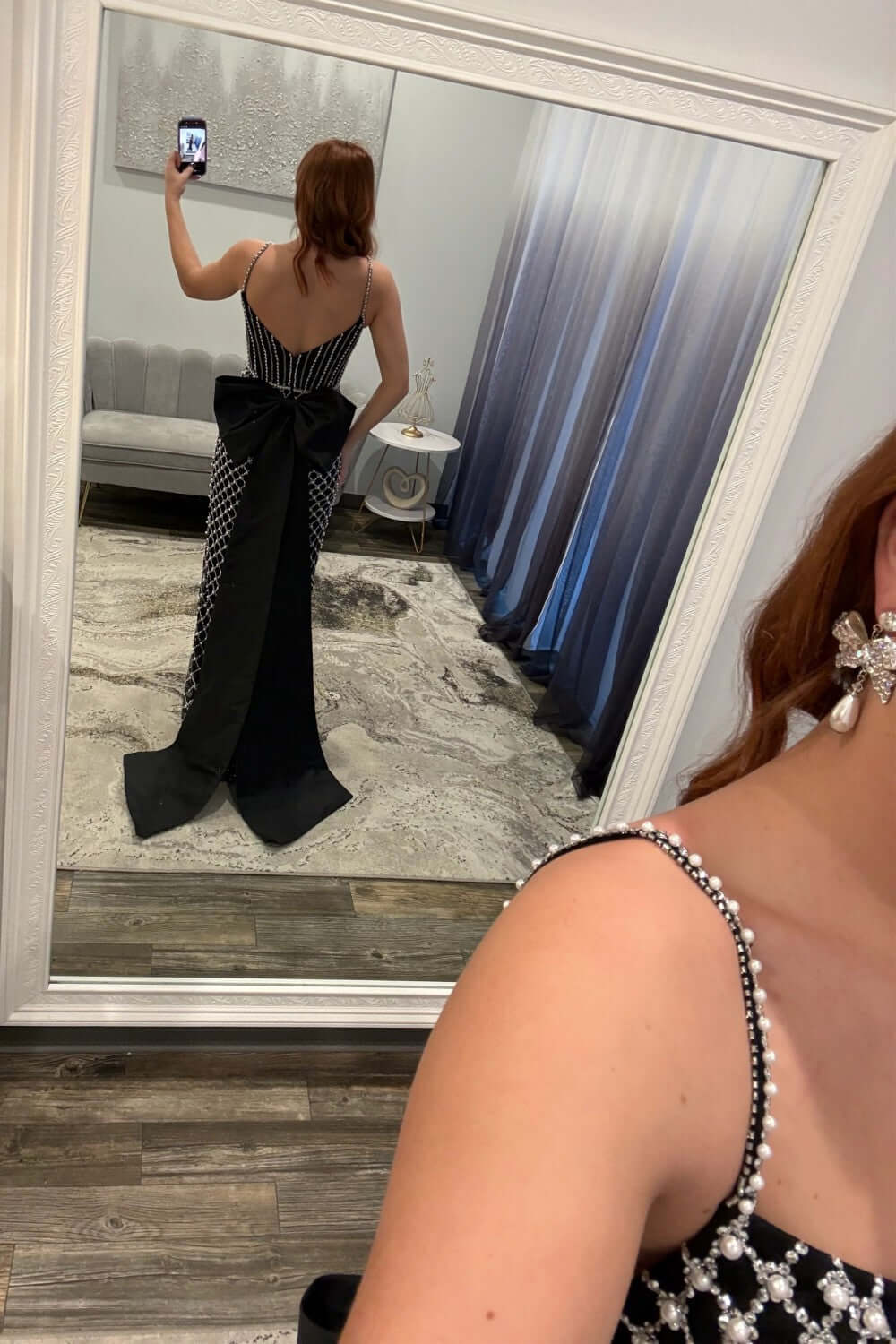 Mermaid Prom Dress Black Corset Long Formal Dress With Pearls