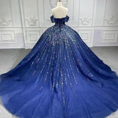 Luxury Blue Quinceanera Dress Shiny Sequins Ball Gown Birthday Party Sweet 16 Dress
