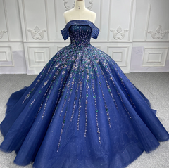 Luxury Blue Quinceanera Dress Shiny Sequins Ball Gown Birthday Party Sweet 16 Dress