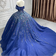 Luxury Blue Quinceanera Dress Shiny Sequins Ball Gown Birthday Party Sweet 16 Dress