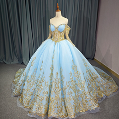 Luxury Blue Quinceanera Dress Tulle Ball Gown Birthday Party Sweet 16 Dress