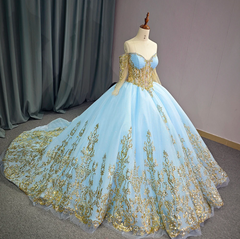 Luxury Blue Quinceanera Dress Tulle Ball Gown Birthday Party Sweet 16 Dress