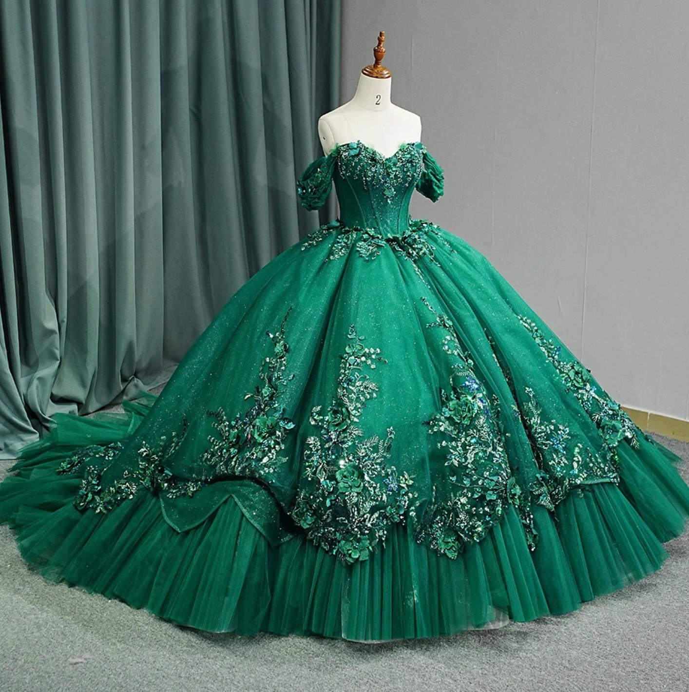 Luxury Green Organza Quinceanera Dress Ball Gown Sweet 16 Dress