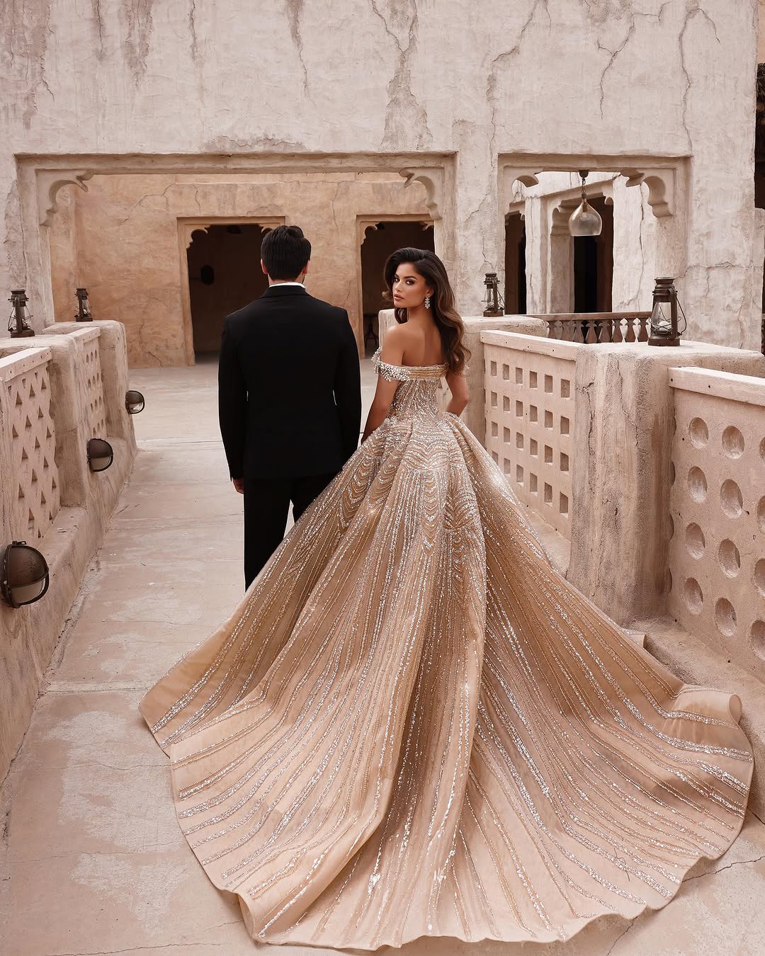 Dreamyannie Luxury Off the shoulder Wedding Dress Beaded Mermaid Bridal Gown with Panel Train Dreamyannie Luxury Off the shoulder Wedding Dress Beaded Mermaid Bridal Gown with Panel Train