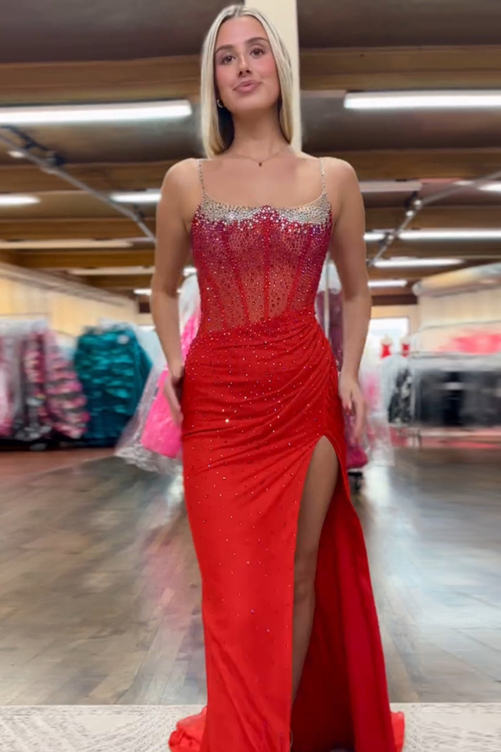 Mermaid Black Prom Dress Spaghetti Straps Corset Long Formal Dress With Slit