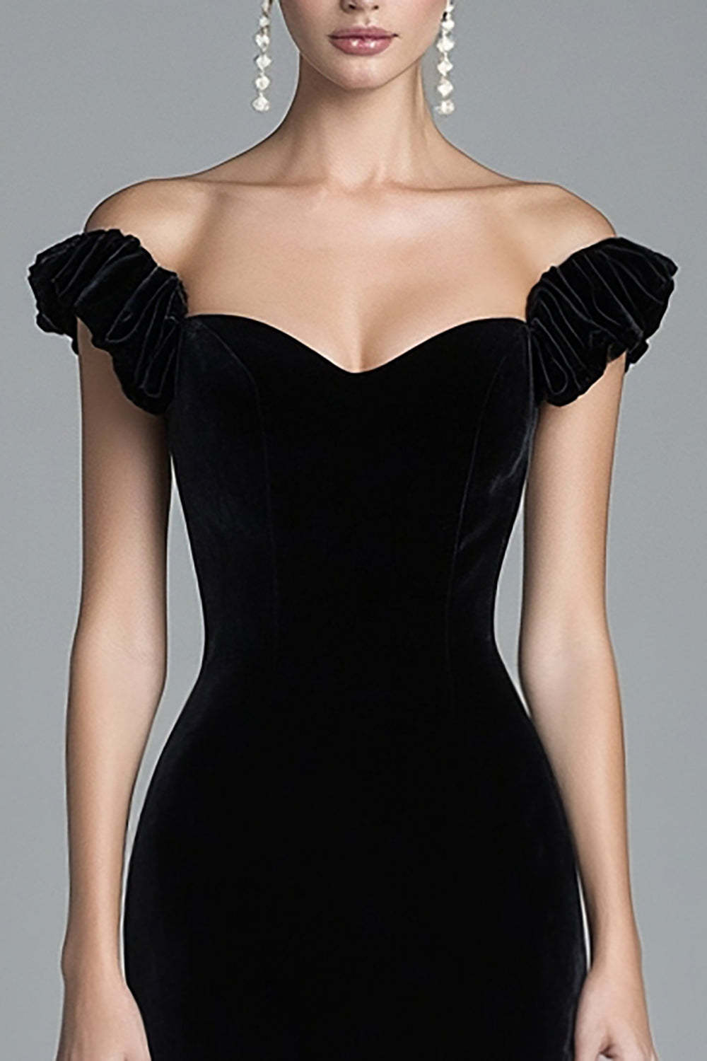 Mermaid Black Velvet Wedding Guest Dress Off The Shoulder Long Christmas Party Dress