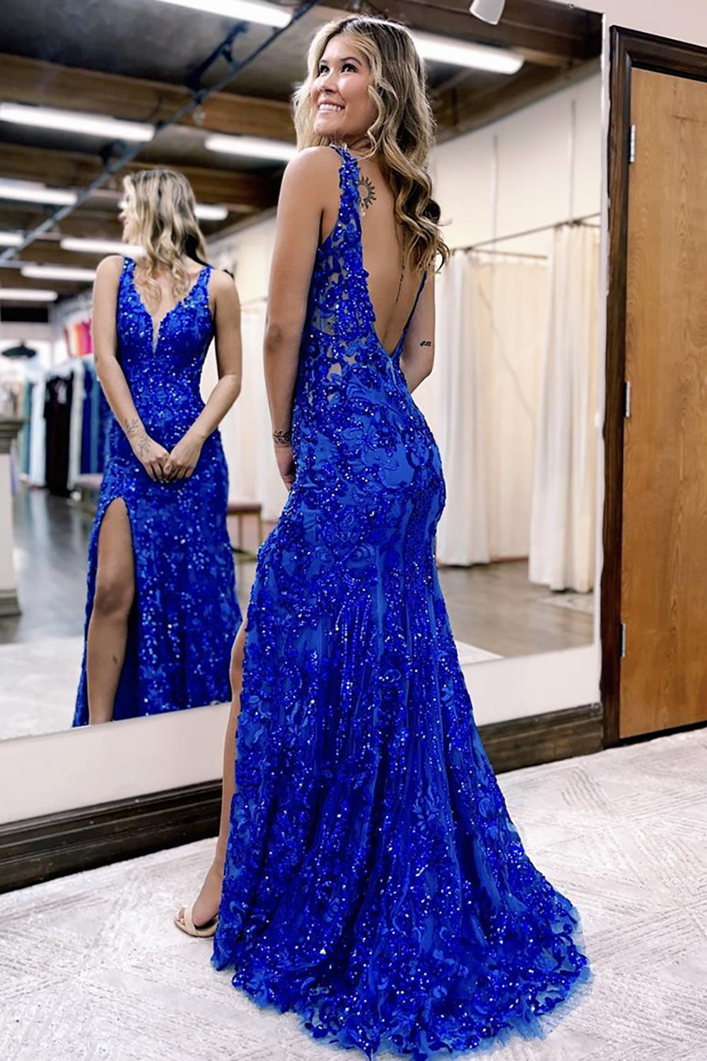 Mermaid Dark Red Prom Dress Long Formal Dress With Slit