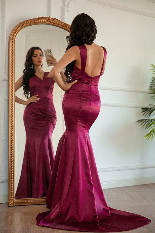 Mermaid Halter Neck Prom Dress Sleeveless Satin Formal Dress