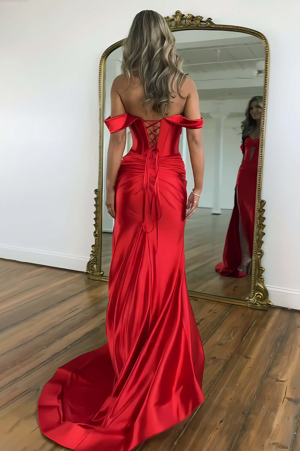 Dreamyannie Emerald Green Prom Dress Off The Shoulder Mermaid Long Formal Dress With Slit