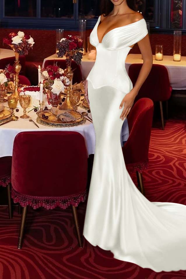 Mermaid Off the Shoulder Prom Dress Satin Formal Dress