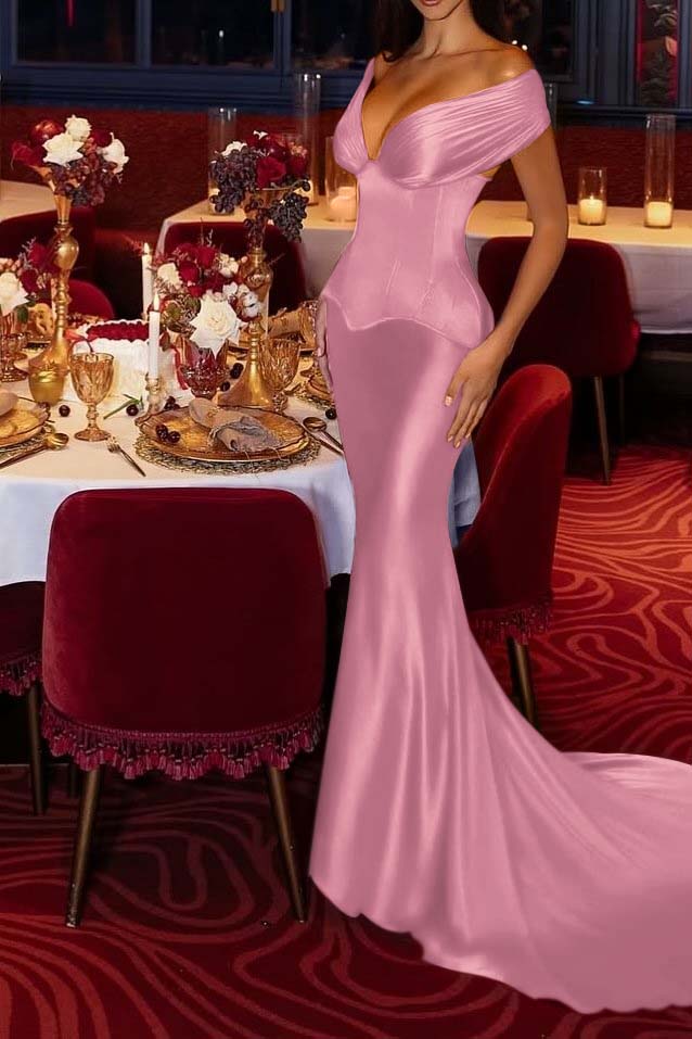 Mermaid Off the Shoulder Prom Dress Satin Formal Dress