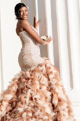Mermaid One Shoulder Beaded Pearls Formal Dress With Slit