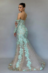 Mermaid One Shoulder Lace Beading Formal Dress With Sleeves