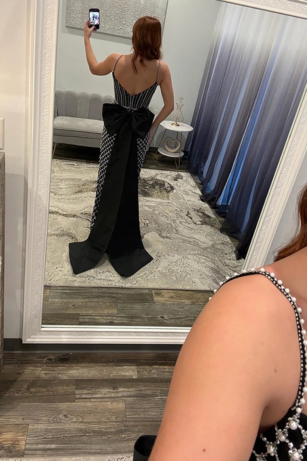 Mermaid Prom Dress Black Corset Long Formal Dress With Pearls