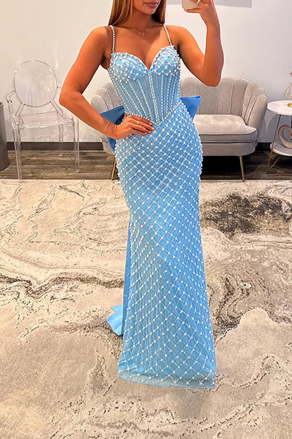 Mermaid Prom Dress Black Corset Long Formal Dress With Pearls