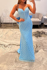 Mermaid Prom Dress Black Corset Long Formal Dress With Pearls