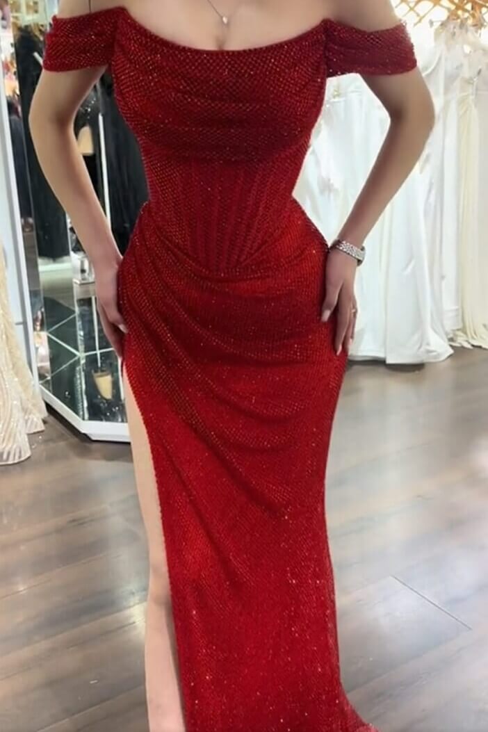 Mermaid Prom Dress Sequined Off the Shoulder Formal Dress