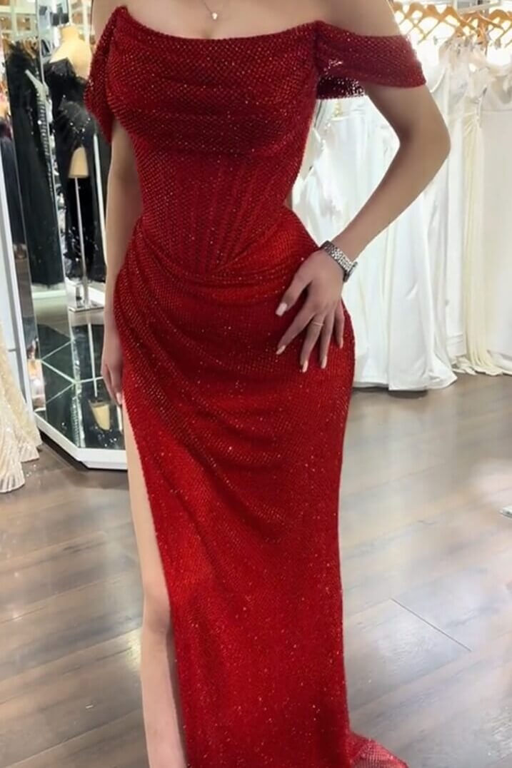 Mermaid Prom Dress Sequined Off the Shoulder Formal Dress