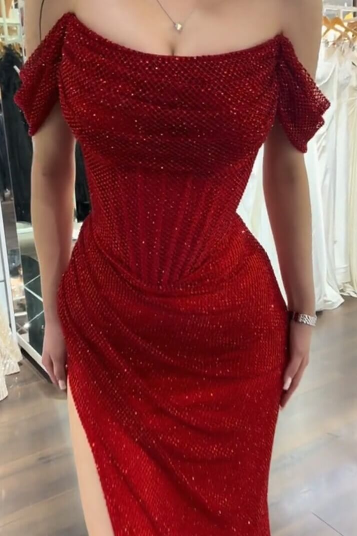 Mermaid Prom Dress Sequined Off the Shoulder Formal Dress