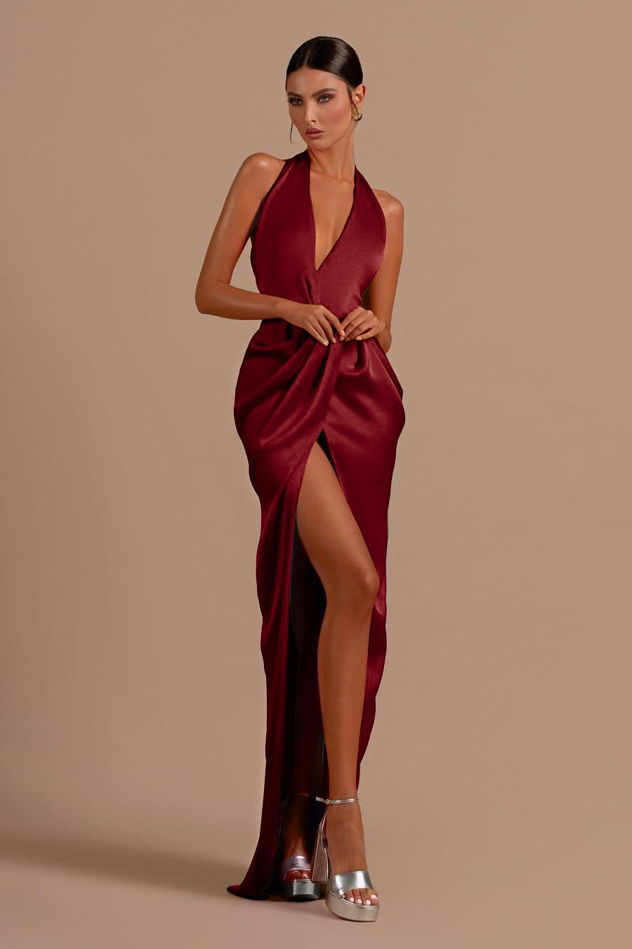 Mermaid Prom Dress Halter Neck Sleeveless Satin Formal Dress