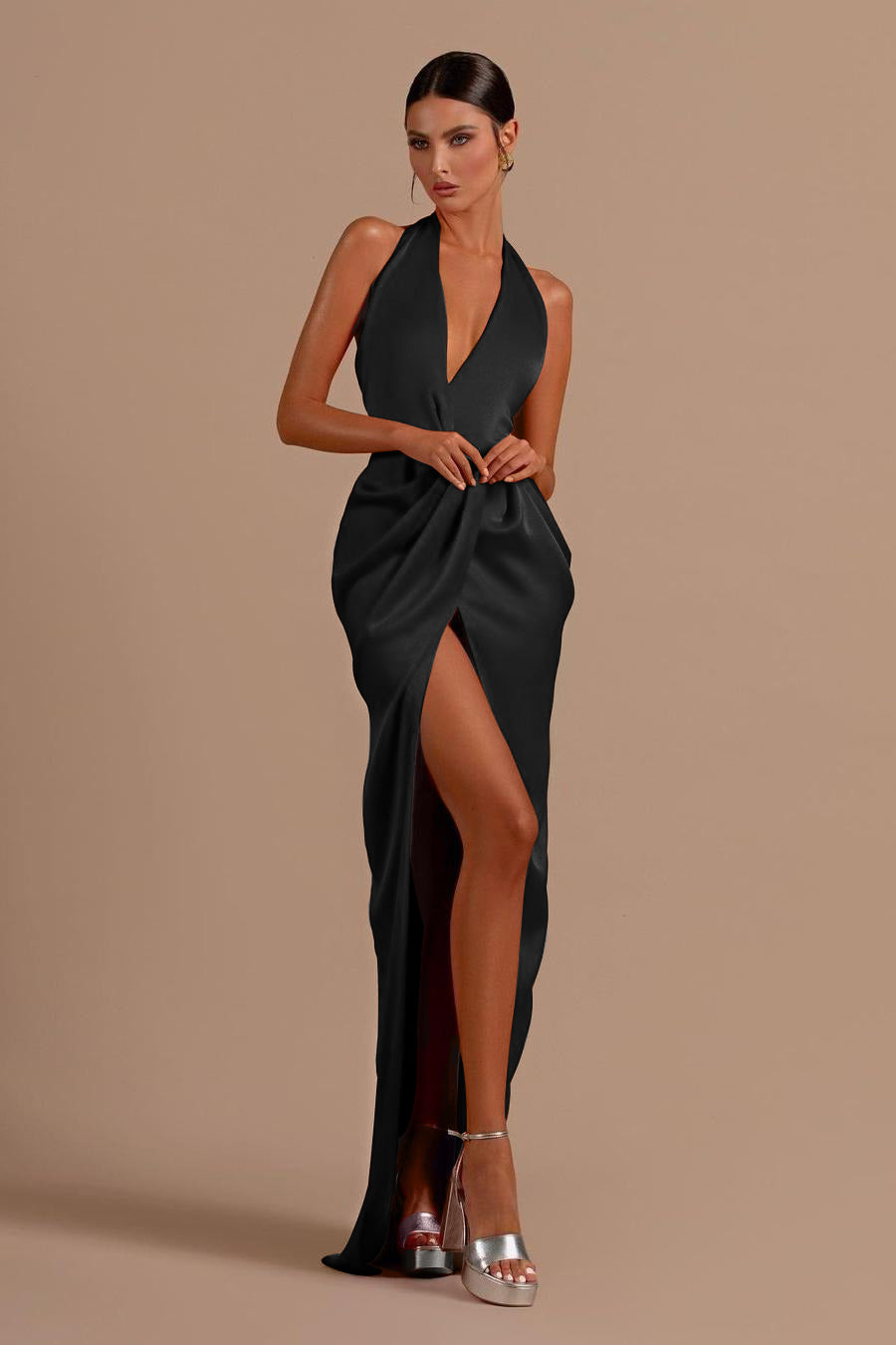 Mermaid Prom Dress Halter Neck Sleeveless Satin Formal Dress