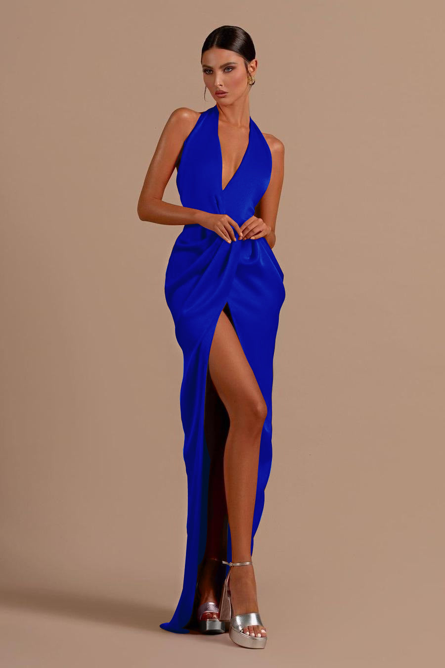 Mermaid Prom Dress Halter Neck Sleeveless Satin Formal Dress