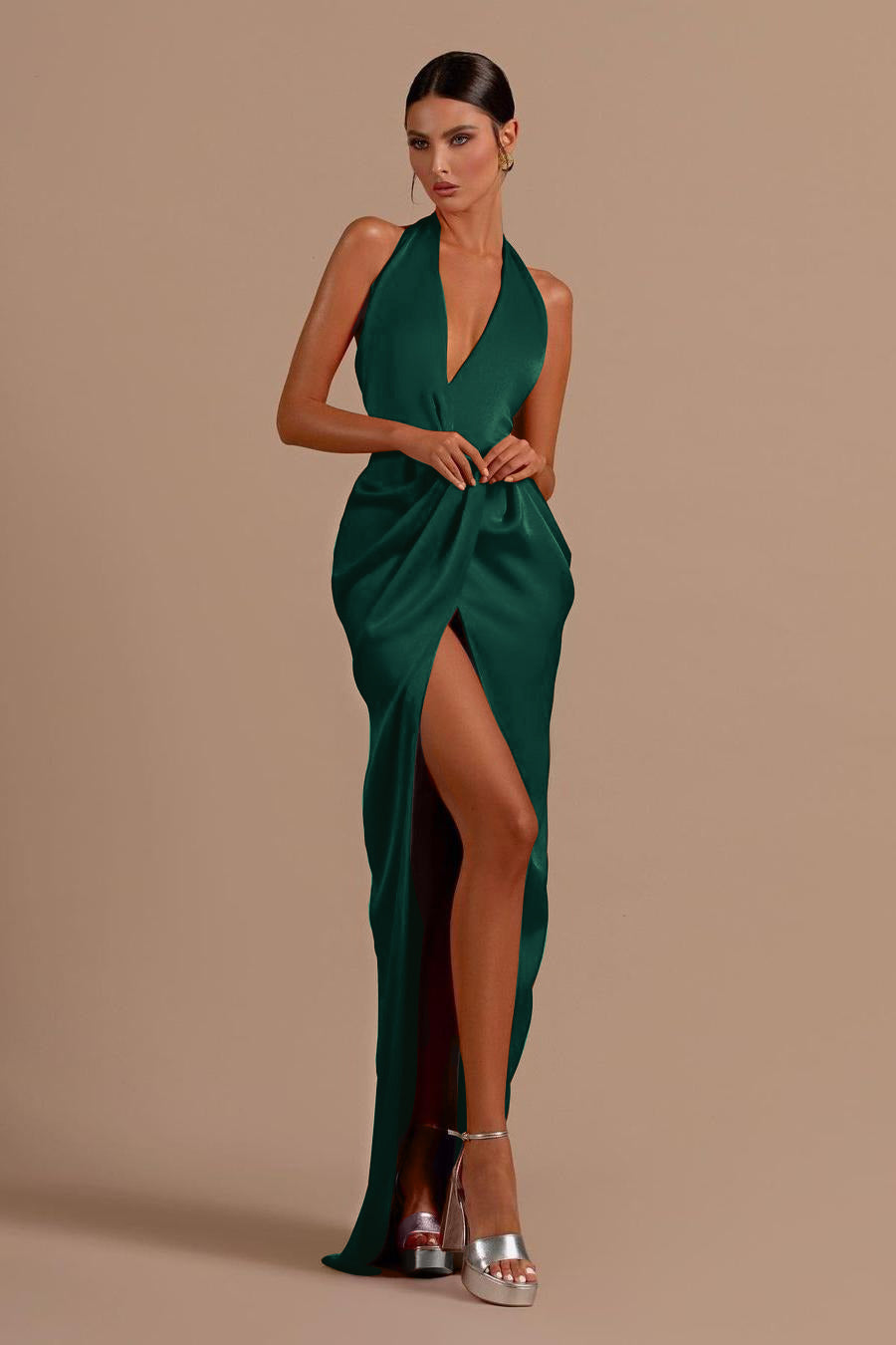 Mermaid Prom Dress Halter Neck Sleeveless Satin Formal Dress