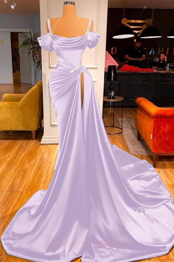 Mermaid Prom Dress Off The Shoulder Ruffles With High Split