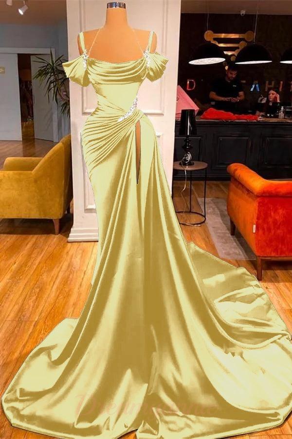 Mermaid Prom Dress Off The Shoulder Ruffles With High Split