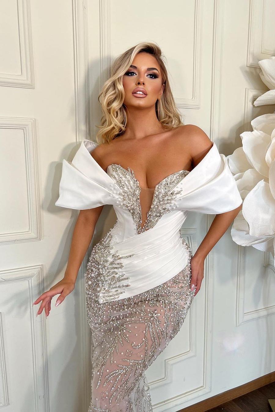 Mermaid Prom Dress Off the Shoulder Beaded Formal Dress