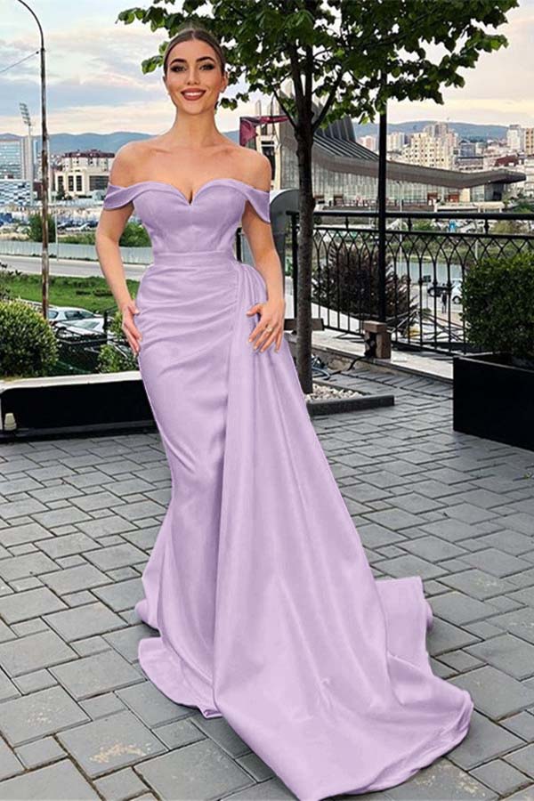 Mermaid Prom Dress Off the Shoulder Satin Formal Dress