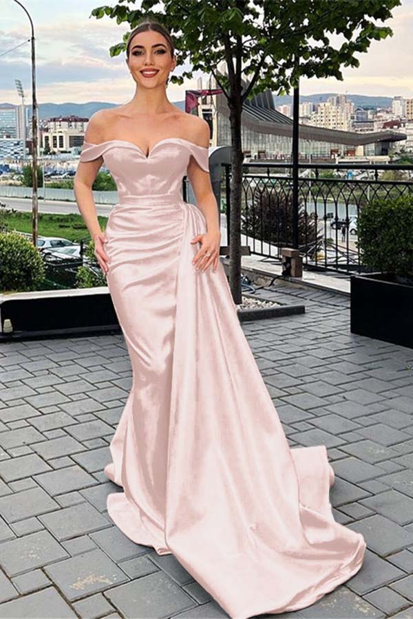 Mermaid Prom Dress Off the Shoulder Satin Formal Dress