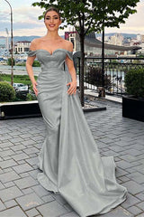 Mermaid Prom Dress Off the Shoulder Satin Formal Dress