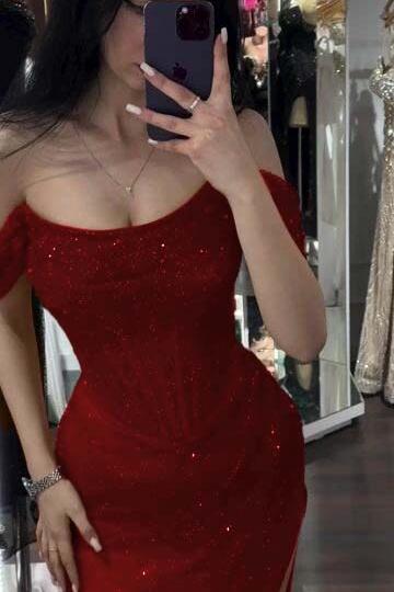 Mermaid Prom Dress Sequined Off the Shoulder Formal Dress