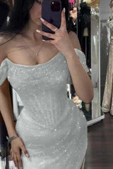 Mermaid Prom Dress Sequined Off the Shoulder Formal Dress