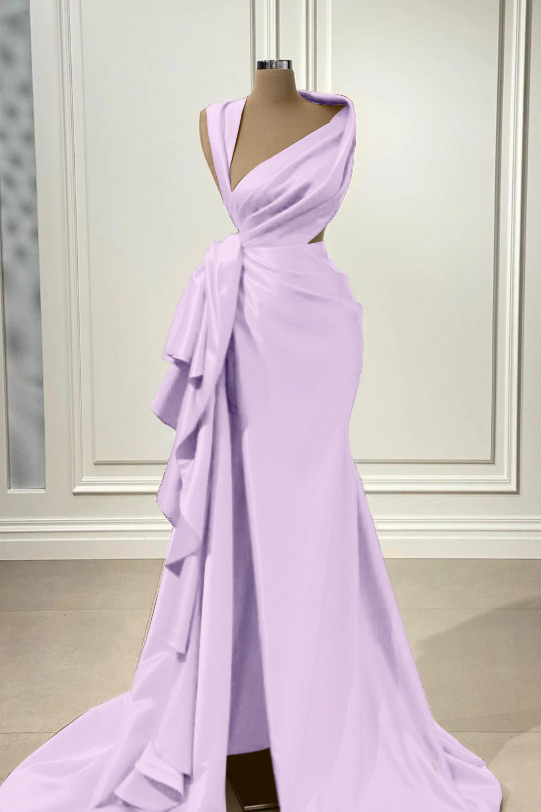 Mermaid Prom Dress Sleeveless Asymmetric Neck Satin Formal Dress