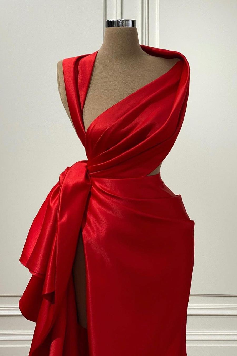 Mermaid Prom Dress Sleeveless Asymmetric Neck Satin Formal Dress