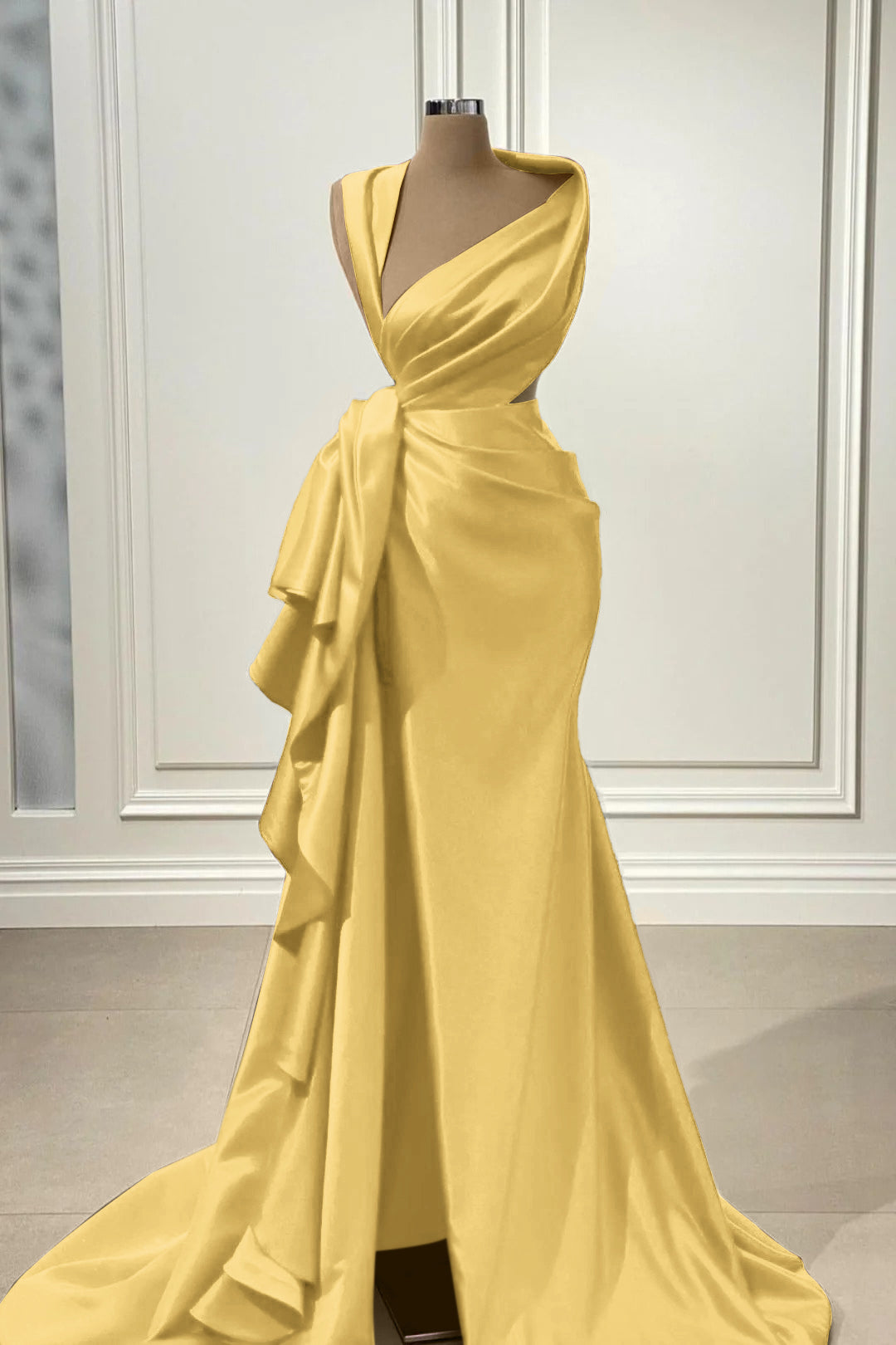 Mermaid Prom Dress Sleeveless Asymmetric Neck Satin Formal Dress