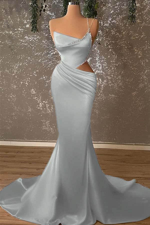 Mermaid Prom Dress Sleeveless One Shoulder Beaded Formal Dress