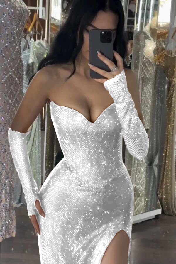 Mermaid Prom Dress Sleeveless Sequined Sweetheart Formal Dress