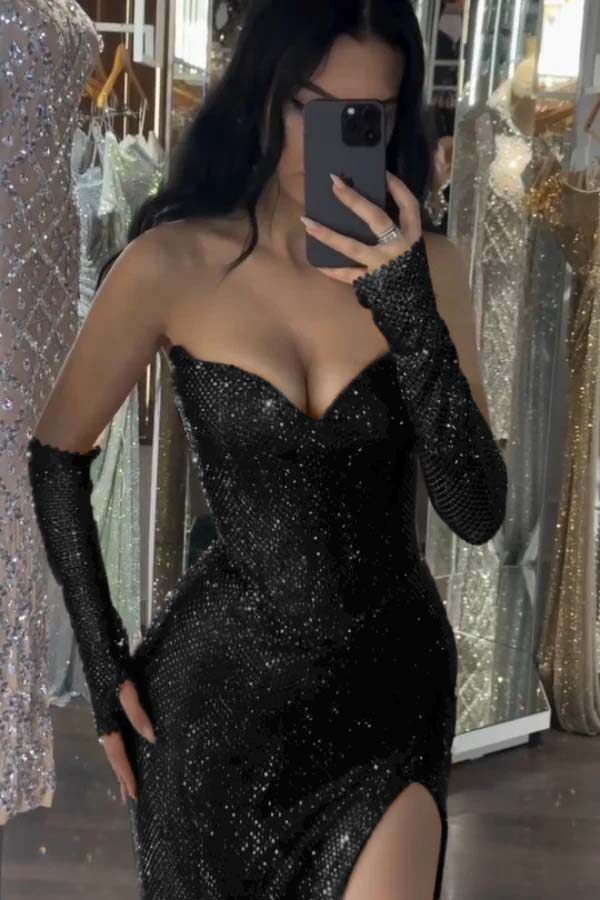 Mermaid Prom Dress Sleeveless Sequined Sweetheart Formal Dress