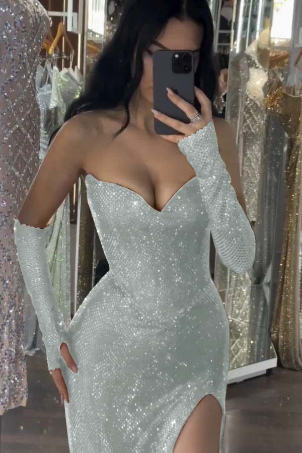 Mermaid Prom Dress Sleeveless Sequined Sweetheart Formal Dress