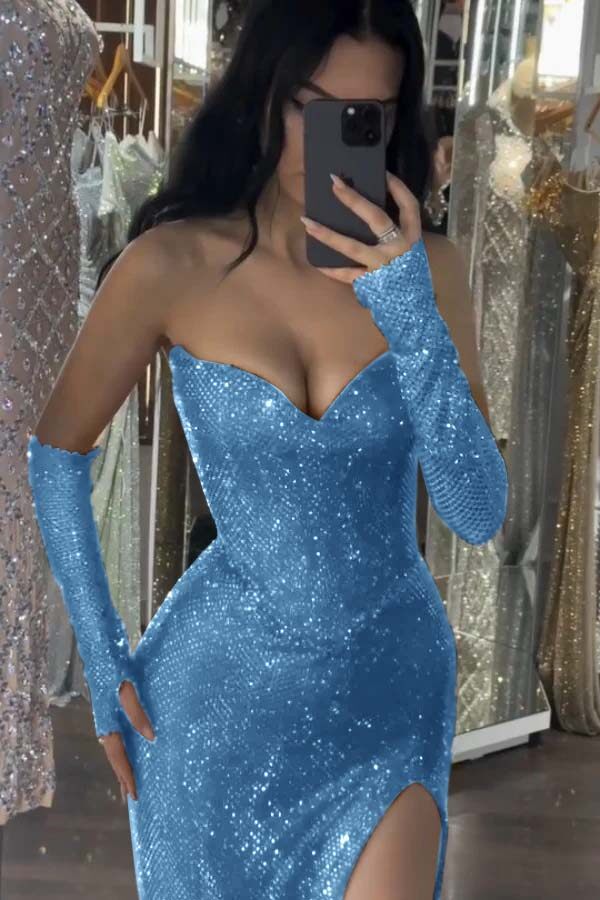 Mermaid Prom Dress Sleeveless Sequined Sweetheart Formal Dress