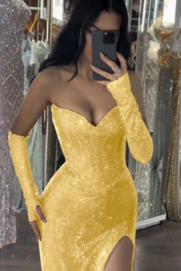 Mermaid Prom Dress Sleeveless Sequined Sweetheart Formal Dress