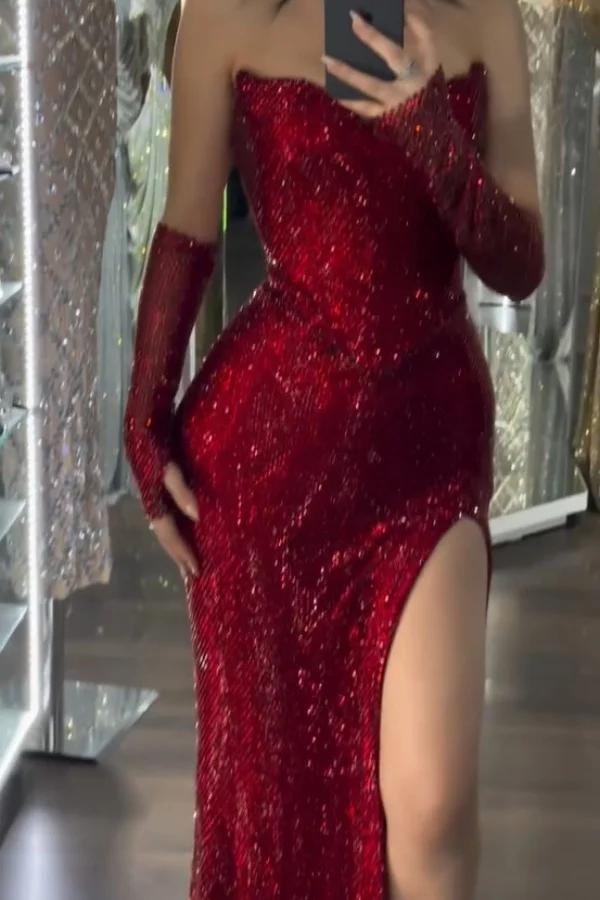Mermaid Prom Dress Sleeveless Sequined Sweetheart Formal Dress