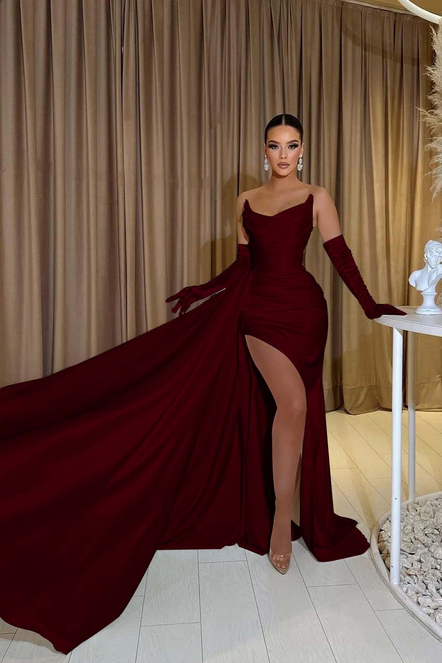 Mermaid Prom Dress Sleeveless Strapless Satin Formal Dress