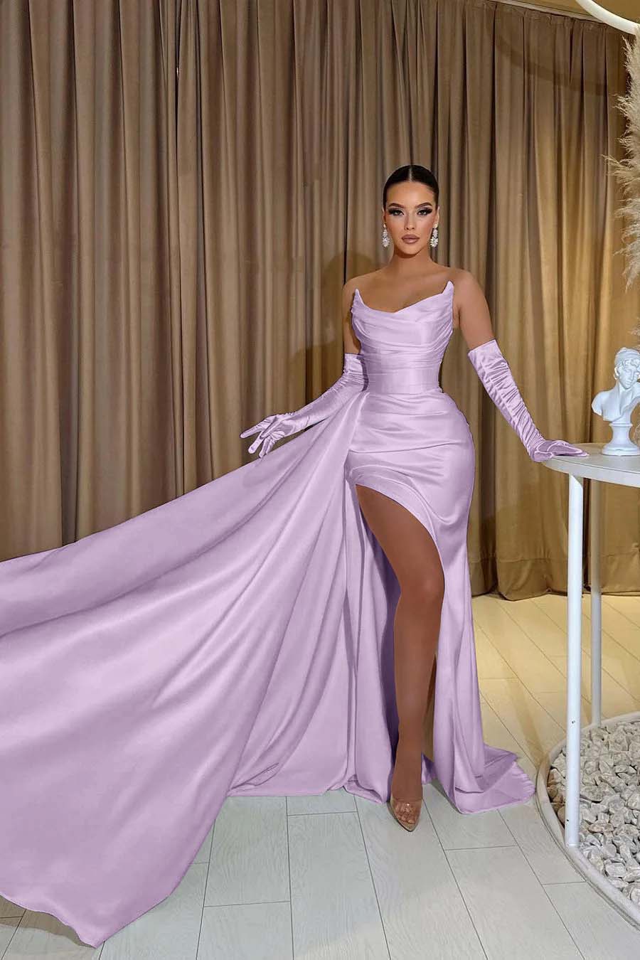 Mermaid Prom Dress Sleeveless Strapless Satin Formal Dress