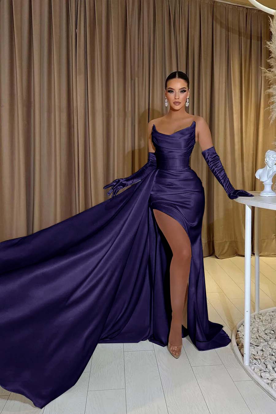 Mermaid Prom Dress Sleeveless Strapless Satin Formal Dress