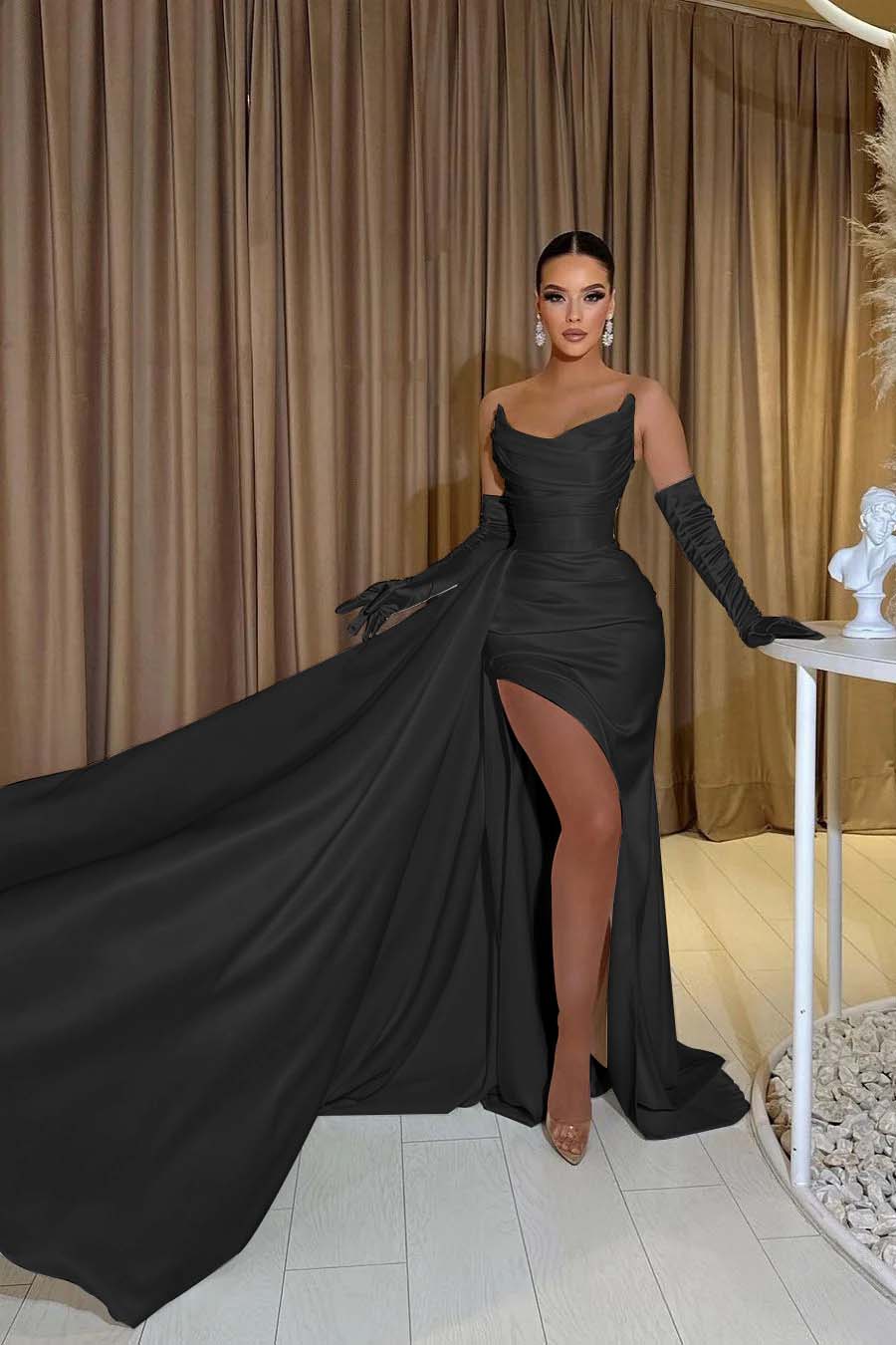 Mermaid Prom Dress Sleeveless Strapless Satin Formal Dress